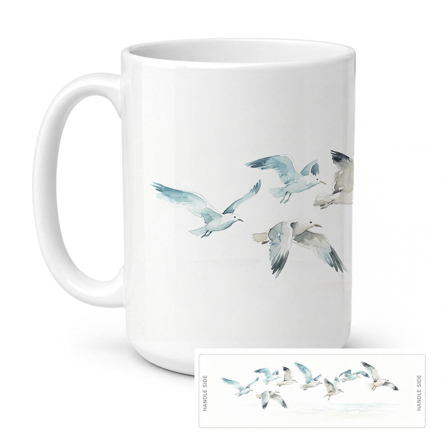 Seagulls in Flight Ceramic Coffee Mug 15 oz Decorative Large C Handle Mug Cup for Tea, Cocoa Hot Chocolate
