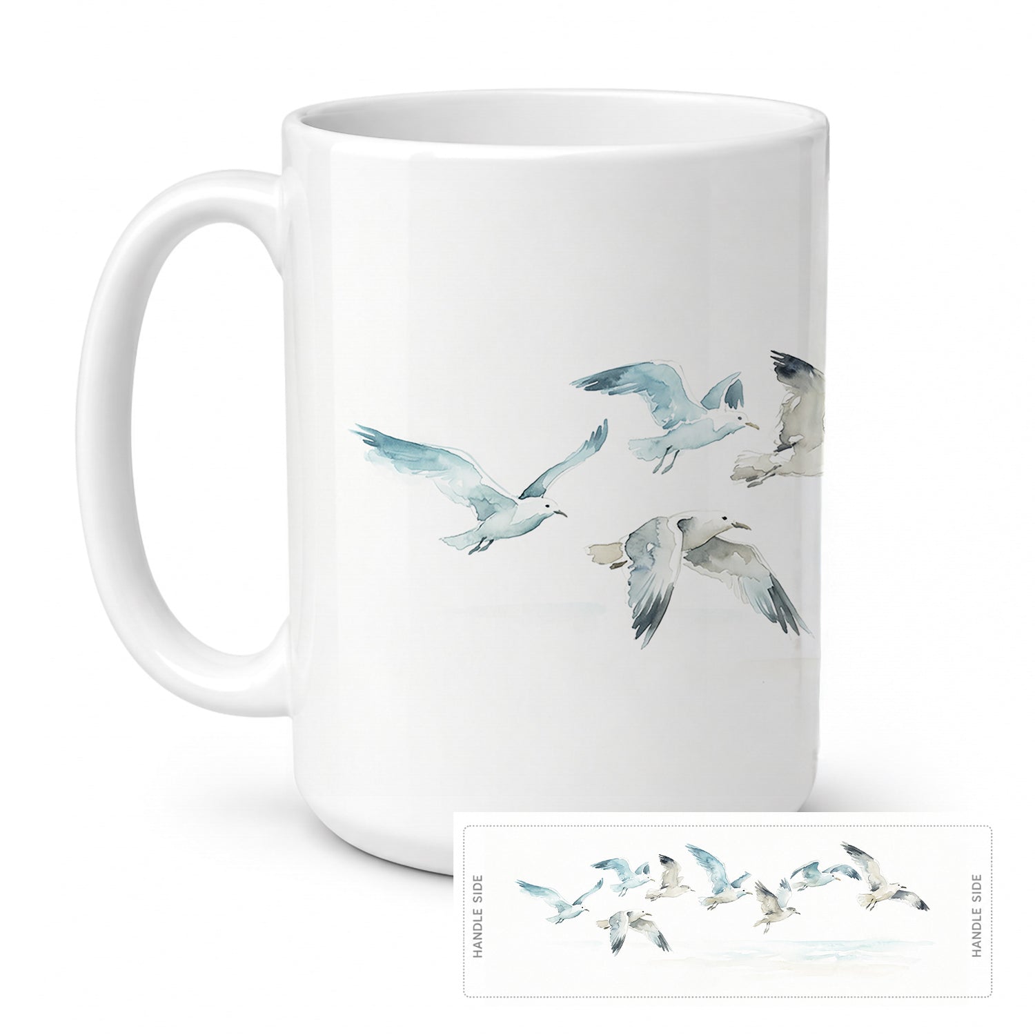 Coastal Seagulls Ceramic Coffee Mug 15 oz Decorative Large C Handle Mug Cup for Tea, Cocoa Hot Chocolate