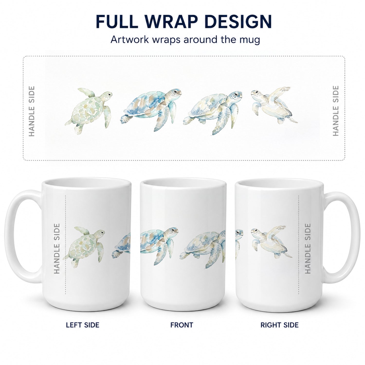 Sea Turtle Journey Ceramic Coffee Mug 15 oz Decorative Large C Handle Mug Cup for Tea, Cocoa Hot Chocolate
