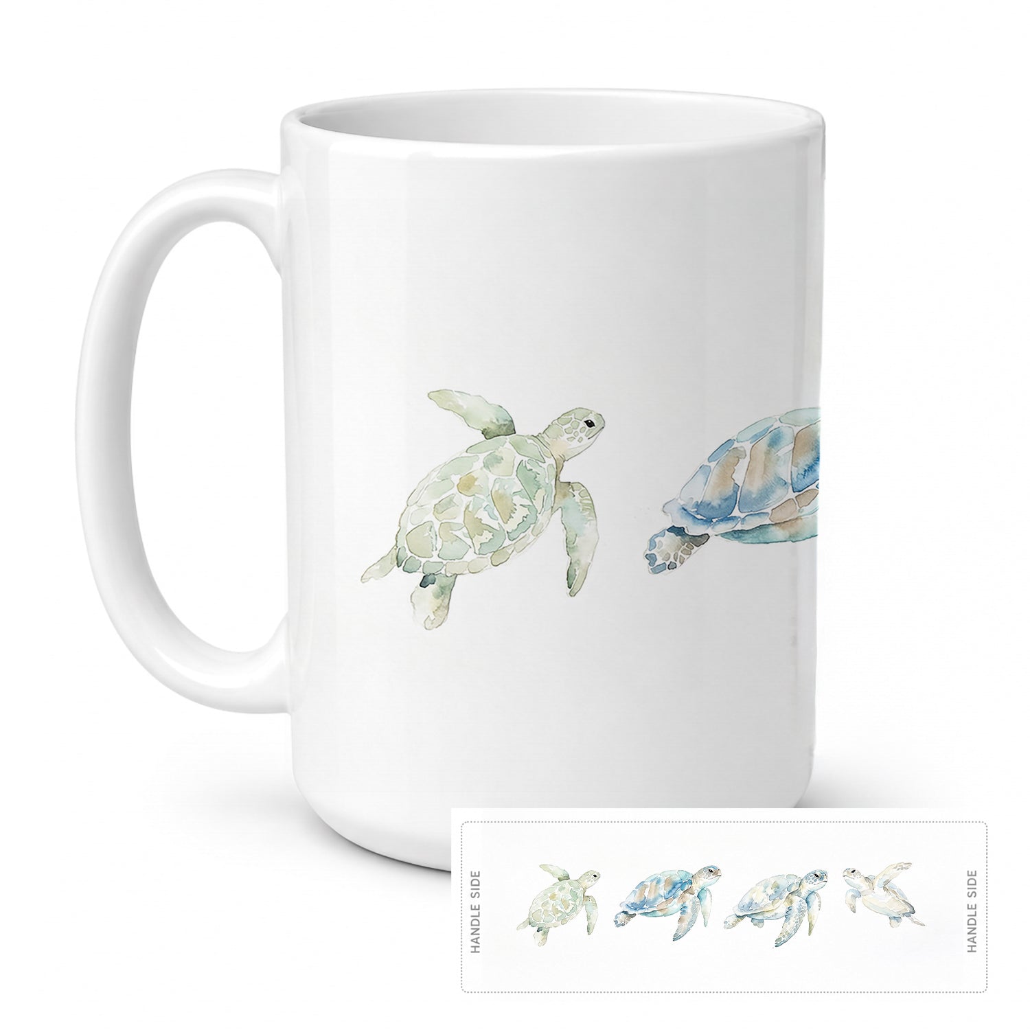 Sea Turtle Journey Ceramic Coffee Mug 15 oz Decorative Large C Handle Mug Cup for Tea, Cocoa Hot Chocolate
