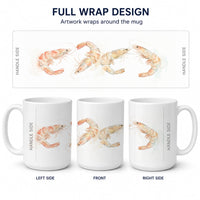 Coastal Pink Shrimp Ceramic Coffee Mug 15 oz Decorative Large C Handle Mug Cup for Tea, Cocoa Hot Chocolate