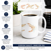 Coastal Pink Shrimp Ceramic Coffee Mug 15 oz Decorative Large C Handle Mug Cup for Tea, Cocoa Hot Chocolate