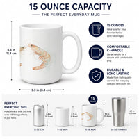 Coastal Pink Shrimp Ceramic Coffee Mug 15 oz Decorative Large C Handle Mug Cup for Tea, Cocoa Hot Chocolate