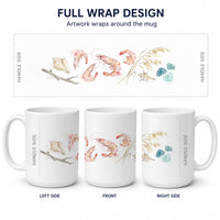 Shrimp and Shells Ceramic Coffee Mug 15 oz Decorative Large C Handle Mug Cup for Tea, Cocoa Hot Chocolate