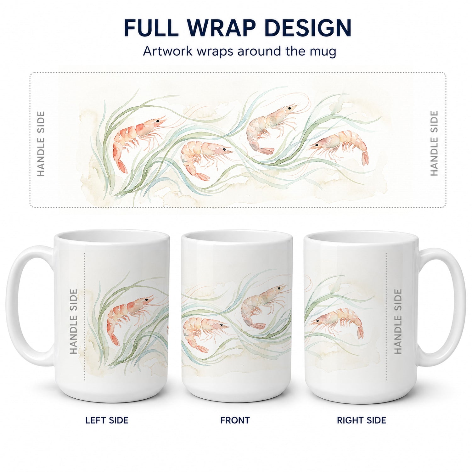 Dancing Shrimp Ceramic Coffee Mug 15 oz Decorative Large C Handle Mug Cup for Tea, Cocoa Hot Chocolate