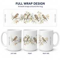 Songbird Sparrows Ceramic Coffee Mug 15 oz Decorative Large C Handle Mug Cup for Tea, Cocoa Hot Chocolate