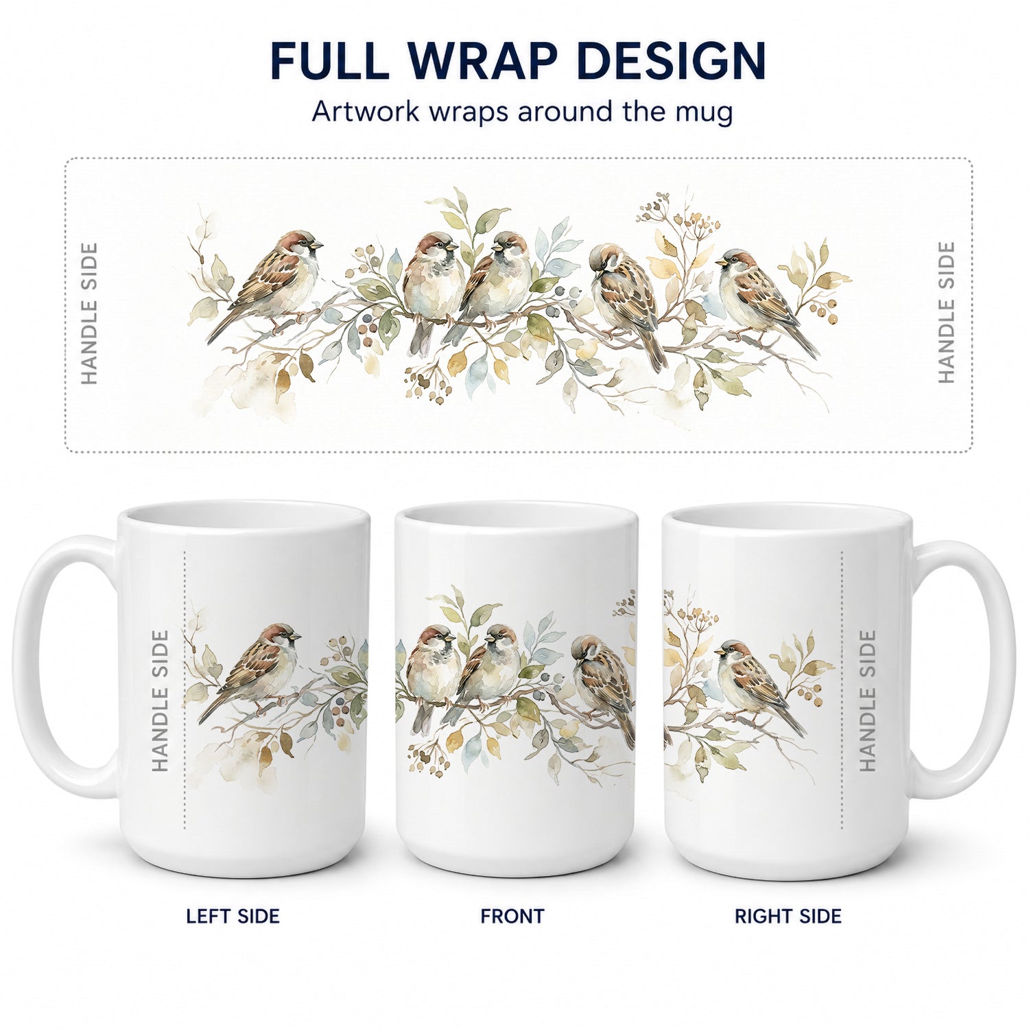 Songbird Sparrows Ceramic Coffee Mug 15 oz Decorative Large C Handle Mug Cup for Tea, Cocoa Hot Chocolate
