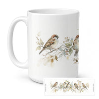Songbird Sparrows Ceramic Coffee Mug 15 oz Decorative Large C Handle Mug Cup for Tea, Cocoa Hot Chocolate