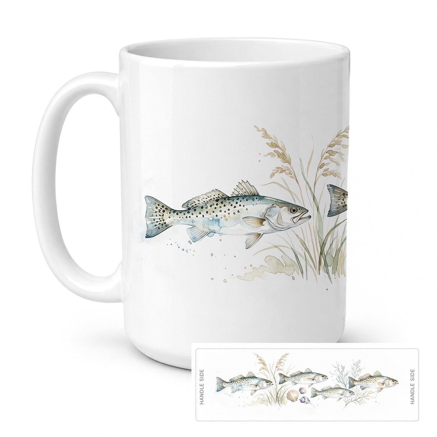 Coastal Speckled Trout Ceramic Coffee Mug 15 oz Decorative Large C Handle Mug Cup for Tea, Cocoa Hot Chocolate