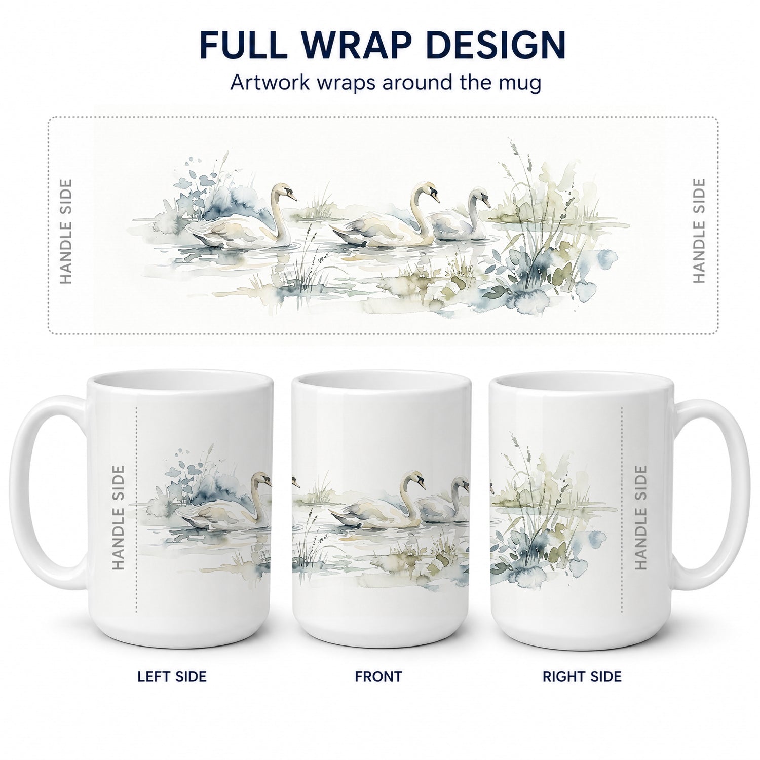 Graceful Swans Ceramic Coffee Mug 15 oz Decorative Large C Handle Mug Cup for Tea, Cocoa Hot Chocolate