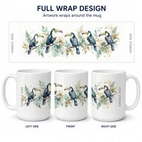 Tropical Toucans Ceramic Coffee Mug 15 oz Decorative Large C Handle Mug Cup for Tea, Cocoa Hot Chocolate