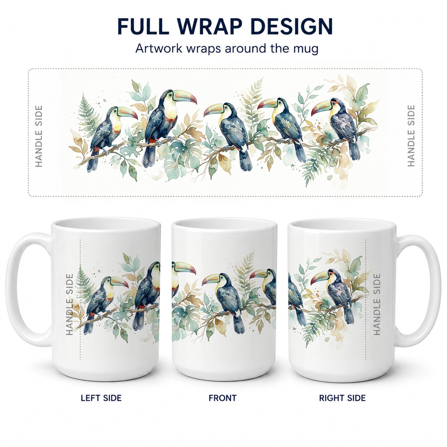 Tropical Toucans Ceramic Coffee Mug 15 oz Decorative Large C Handle Mug Cup for Tea, Cocoa Hot Chocolate