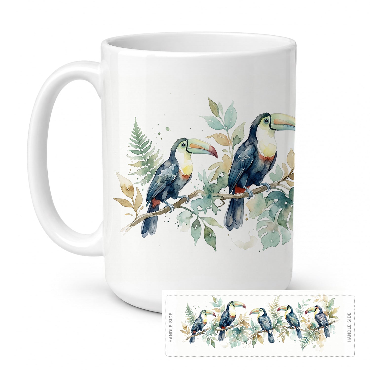 Tropical Toucans Ceramic Coffee Mug 15 oz Decorative Large C Handle Mug Cup for Tea, Cocoa Hot Chocolate