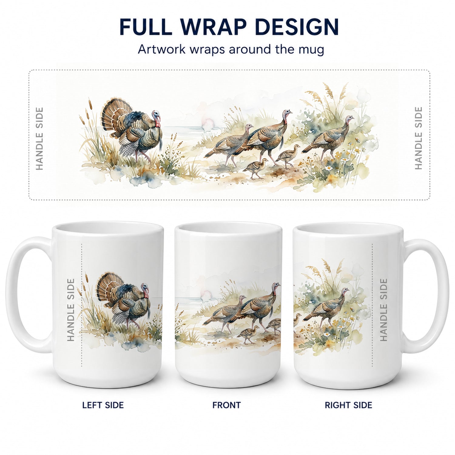 Wild Turkeys Ceramic Coffee Mug 15 oz Decorative Large C Handle Mug Cup for Tea, Cocoa Hot Chocolate
