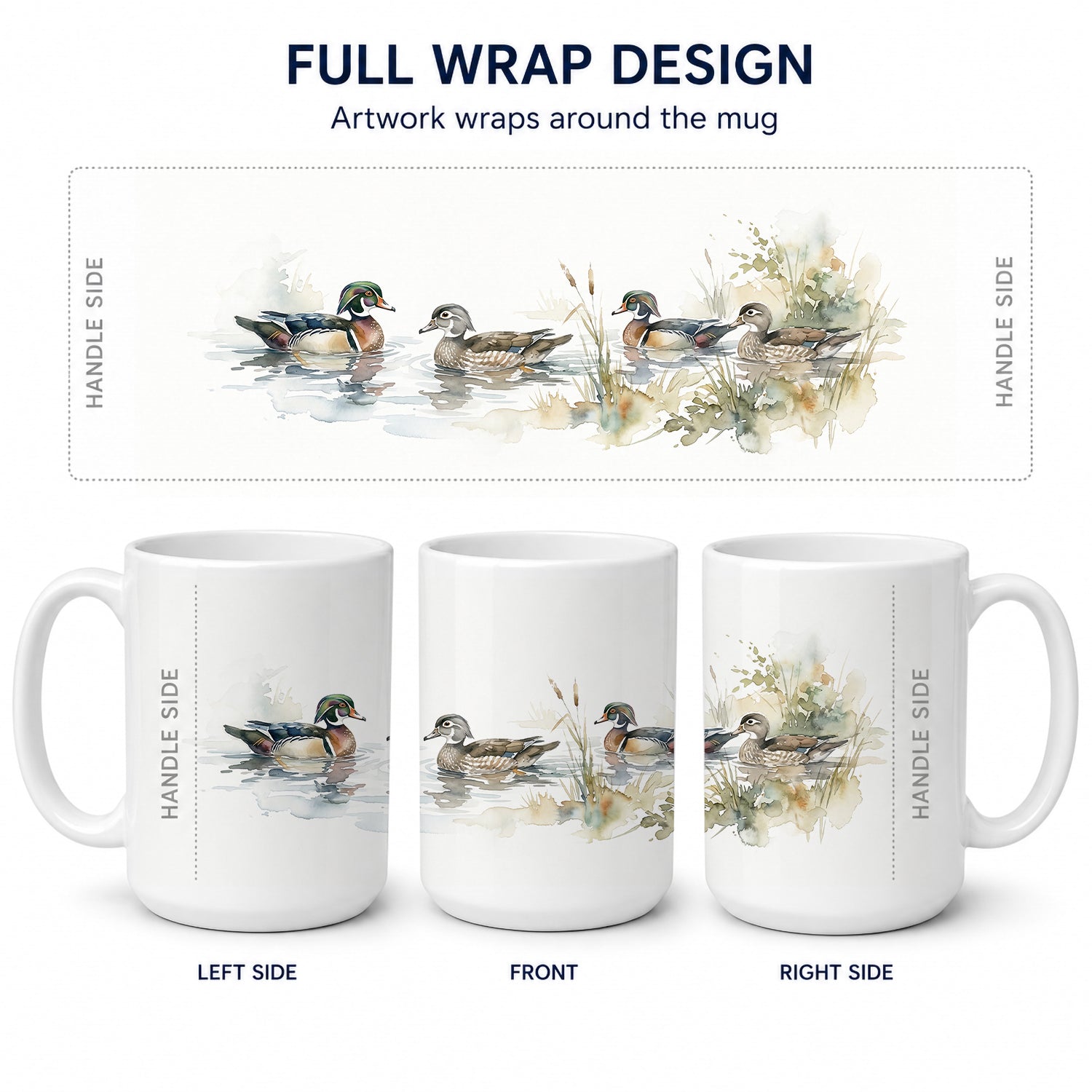 Woodland Wood Ducks Ceramic Coffee Mug 15 oz Decorative Large C Handle Mug Cup for Tea, Cocoa Hot Chocolate