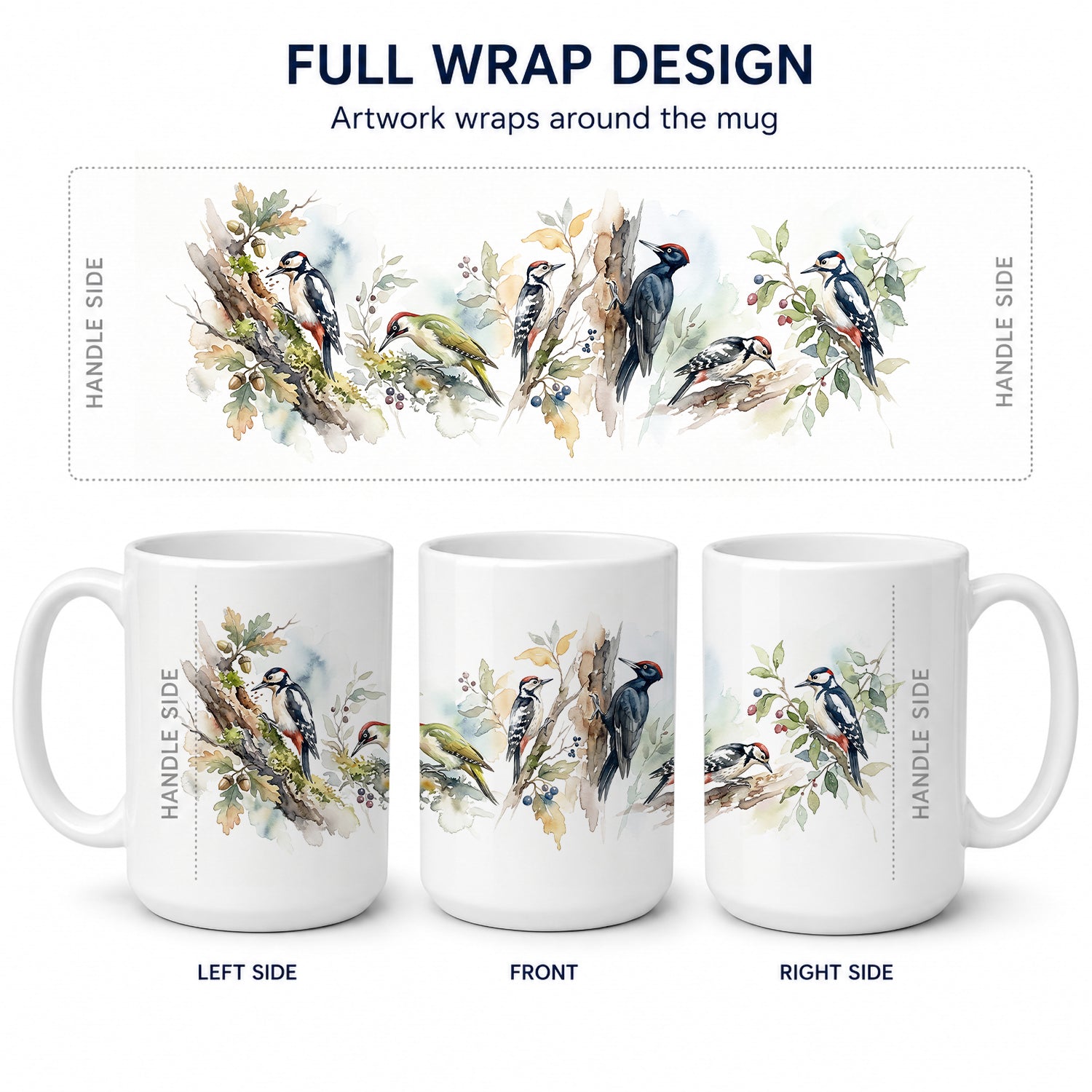 Woodland Woodpeckers Ceramic Coffee Mug 15 oz Decorative Large C Handle Mug Cup for Tea, Cocoa Hot Chocolate