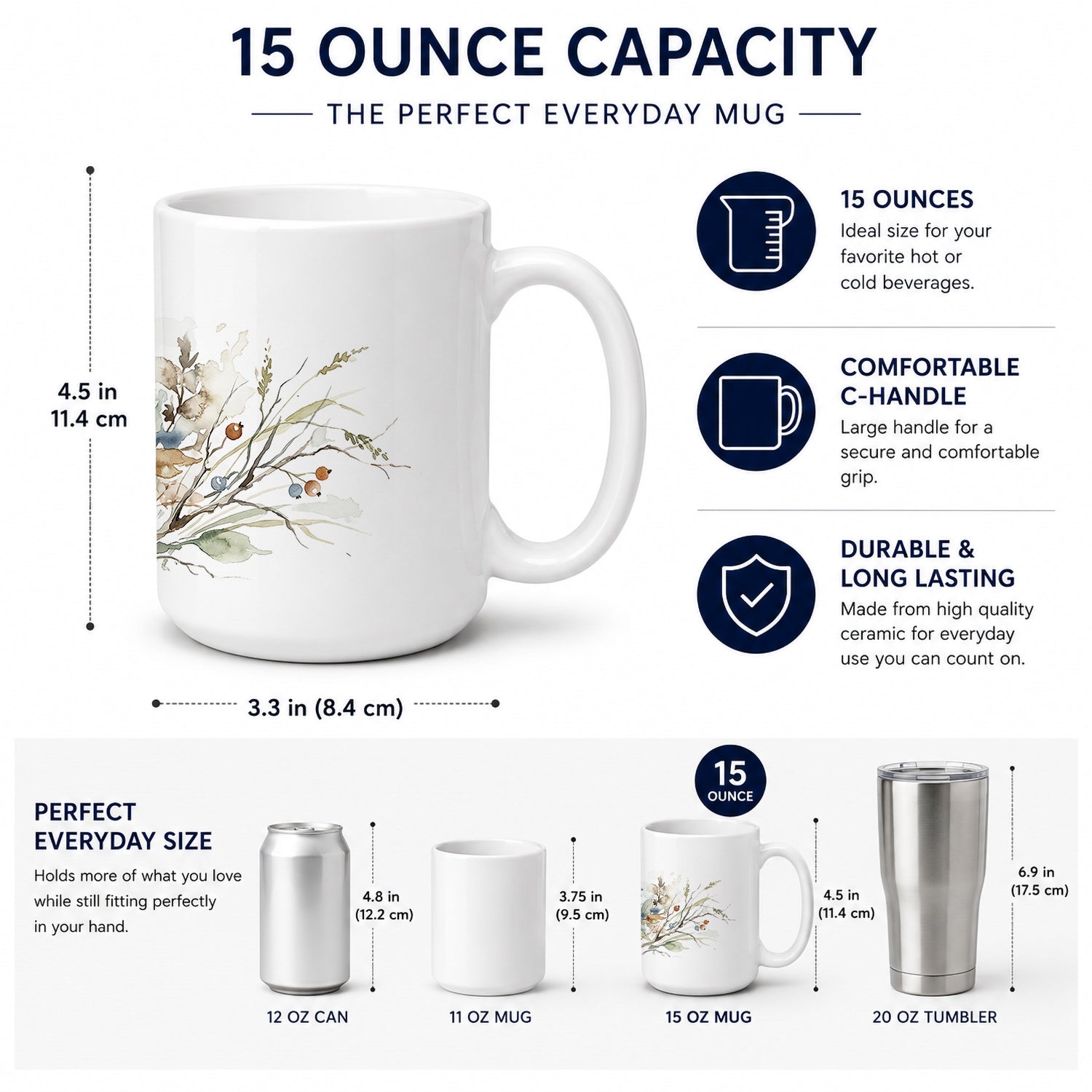 Garden Wren Ceramic Coffee Mug 15 oz Decorative Large C Handle Mug Cup for Tea, Cocoa Hot Chocolate
