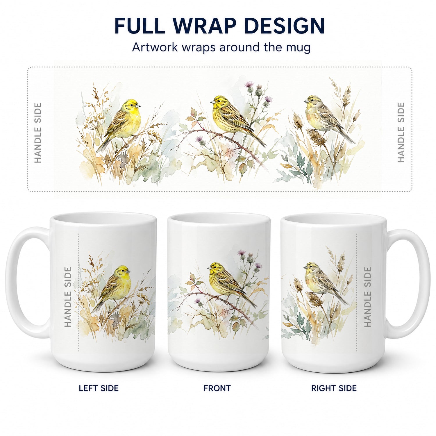 Golden Yellowhammers Ceramic Coffee Mug 15 oz Decorative Large C Handle Mug Cup for Tea, Cocoa Hot Chocolate