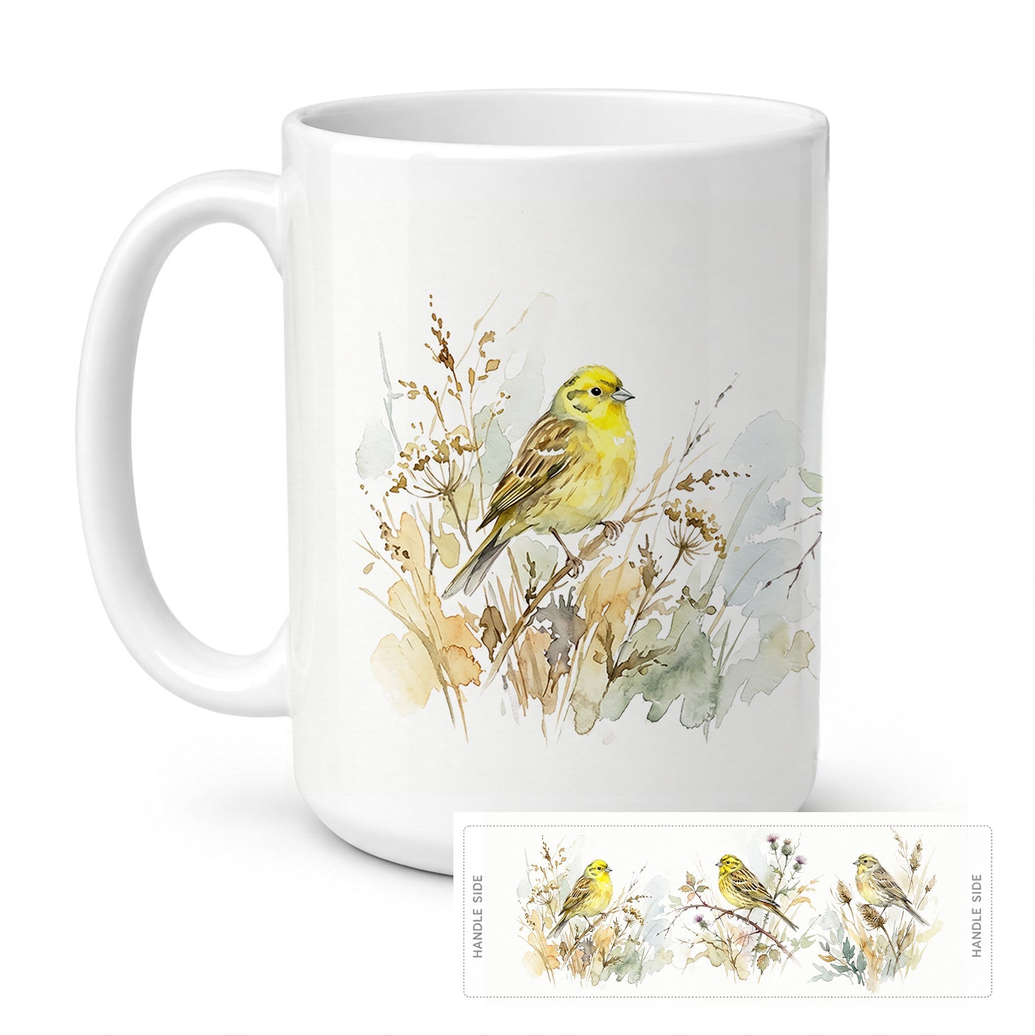 Golden Yellowhammers Ceramic Coffee Mug 15 oz Decorative Large C Handle Mug Cup for Tea, Cocoa Hot Chocolate