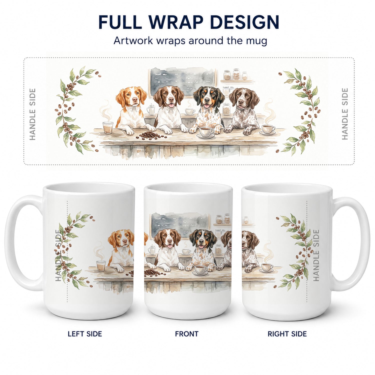 Brittany Spaniels Morning Coffee Ceramic Coffee Mug 15 oz Decorative Large C Handle Mug Cup for Tea, Cocoa Hot Chocolate