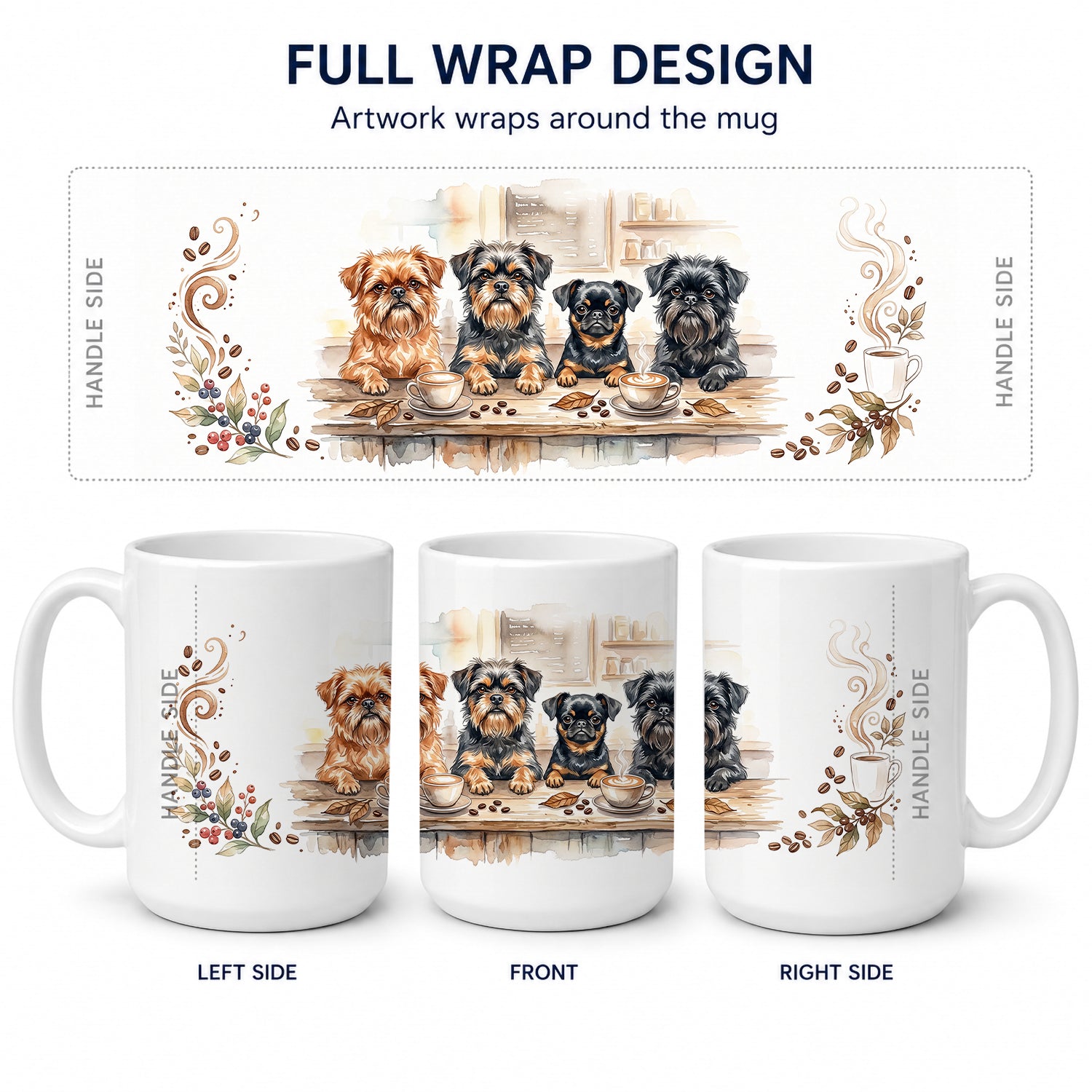 Brussels Griffons Morning Coffee Ceramic Coffee Mug 15 oz Decorative Large C Handle Mug Cup for Tea, Cocoa Hot Chocolate
