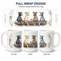 Greyhounds Morning Coffee Ceramic Coffee Mug 15 oz Decorative Large C Handle Mug Cup for Tea, Cocoa Hot Chocolate