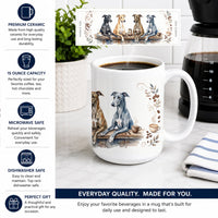 Greyhounds Morning Coffee Ceramic Coffee Mug 15 oz Decorative Large C Handle Mug Cup for Tea, Cocoa Hot Chocolate