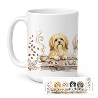 Lhasa Apsos Morning Coffee Ceramic Coffee Mug 15 oz Decorative Large C Handle Mug Cup for Tea, Cocoa Hot Chocolate