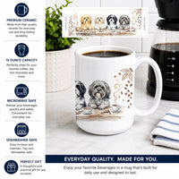 Lhasa Apsos Morning Coffee Ceramic Coffee Mug 15 oz Decorative Large C Handle Mug Cup for Tea, Cocoa Hot Chocolate