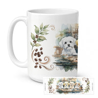 Maltese Morning Coffee Ceramic Coffee Mug 15 oz Decorative Large C Handle Mug Cup for Tea, Cocoa Hot Chocolate