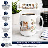 Papillons Morning Coffee Ceramic Coffee Mug 15 oz Decorative Large C Handle Mug Cup for Tea, Cocoa Hot Chocolate