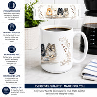 Pomeranians Morning Coffee Ceramic Coffee Mug 15 oz Decorative Large C Handle Mug Cup for Tea, Cocoa Hot Chocolate