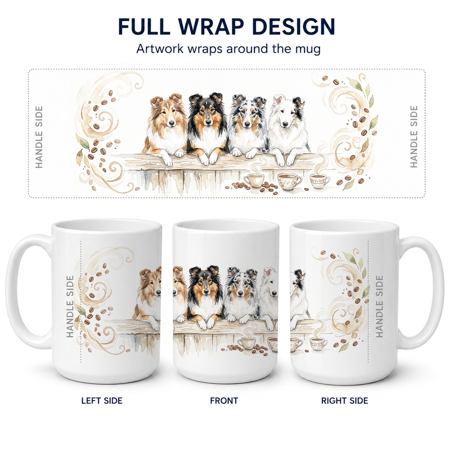 Rough Collies Morning Coffee Ceramic Coffee Mug 15 oz Decorative Large C Handle Mug Cup for Tea, Cocoa Hot Chocolate