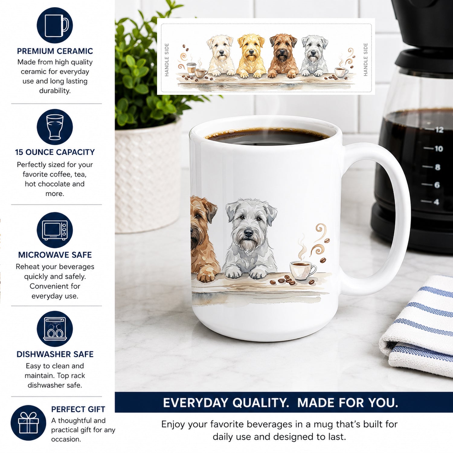 Soft Coated Wheaten Terriers Morning Coffee Ceramic Coffee Mug 15 oz Decorative Large C Handle Mug Cup for Tea, Cocoa Hot Chocolate