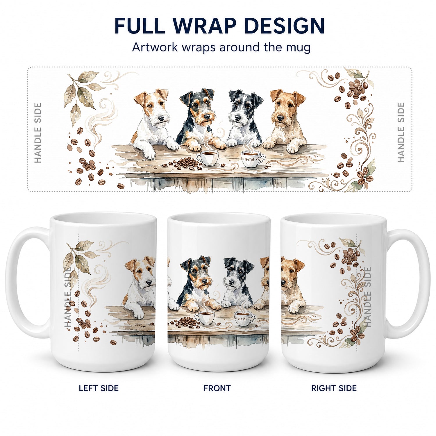 Wire Fox Terriers Morning Coffee Ceramic Coffee Mug 15 oz Decorative Large C Handle Mug Cup for Tea, Cocoa Hot Chocolate