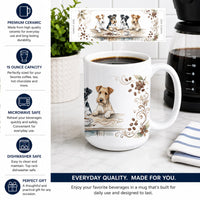 Wire Fox Terriers Morning Coffee Ceramic Coffee Mug 15 oz Decorative Large C Handle Mug Cup for Tea, Cocoa Hot Chocolate