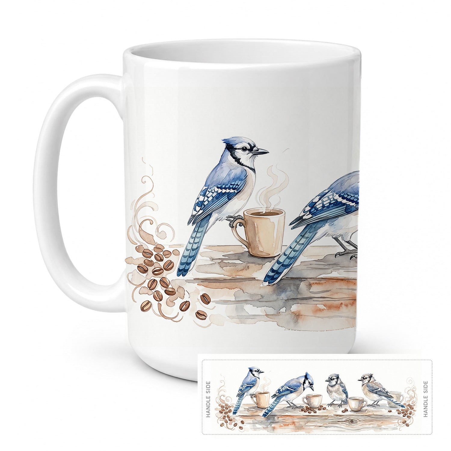 Blue Jays Morning Coffee Ceramic Coffee Mug 15 oz Decorative Large C Handle Mug Cup for Tea, Cocoa Hot Chocolate