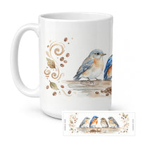 Bluebirds Morning Coffee Ceramic Coffee Mug 15 oz Decorative Large C Handle Mug Cup for Tea, Cocoa Hot Chocolate
