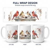 Cardinals Winter Morning Coffee Ceramic Coffee Mug 15 oz Decorative Large C Handle Mug Cup for Tea, Cocoa Hot Chocolate