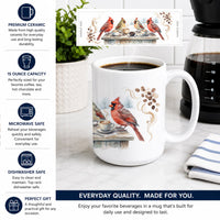 Cardinals Winter Morning Coffee Ceramic Coffee Mug 15 oz Decorative Large C Handle Mug Cup for Tea, Cocoa Hot Chocolate