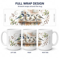 Chickadees Coffee Counter Morning Coffee Ceramic Coffee Mug 15 oz Decorative Large C Handle Mug Cup for Tea, Cocoa Hot Chocolate