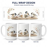 Chickadees Botanical Perch Morning Coffee Ceramic Coffee Mug 15 oz Decorative Large C Handle Mug Cup for Tea, Cocoa Hot Chocolate