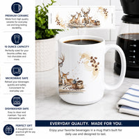 Deer Morning Coffee Ceramic Coffee Mug 15 oz Decorative Large C Handle Mug Cup for Tea, Cocoa Hot Chocolate
