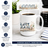 Dolphins Morning Coffee Ceramic Coffee Mug 15 oz Decorative Large C Handle Mug Cup for Tea, Cocoa Hot Chocolate