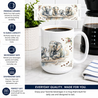 Elephants Morning Coffee Ceramic Coffee Mug 15 oz Decorative Large C Handle Mug Cup for Tea, Cocoa Hot Chocolate