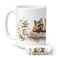 Foxes Morning Coffee Ceramic Coffee Mug 15 oz Decorative Large C Handle Mug Cup for Tea, Cocoa Hot Chocolate