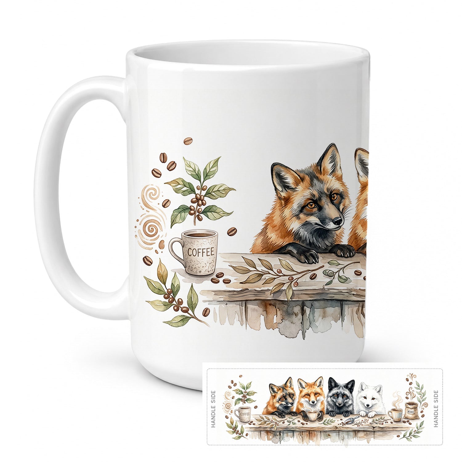 Foxes Morning Coffee Ceramic Coffee Mug 15 oz Decorative Large C Handle Mug Cup for Tea, Cocoa Hot Chocolate