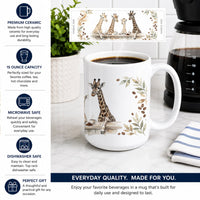 Giraffes Morning Coffee Ceramic Coffee Mug 15 oz Decorative Large C Handle Mug Cup for Tea, Cocoa Hot Chocolate
