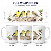 Goldfinches Morning Coffee Ceramic Coffee Mug 15 oz Decorative Large C Handle Mug Cup for Tea, Cocoa Hot Chocolate