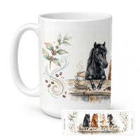 Miniature Horses Morning Coffee Ceramic Coffee Mug 15 oz Decorative Large C Handle Mug Cup for Tea, Cocoa Hot Chocolate